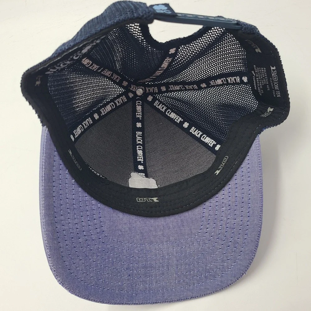 Black Clover Hat Snapback Trucker Mesh Blue Party Time Live Lucky Distressed Men
